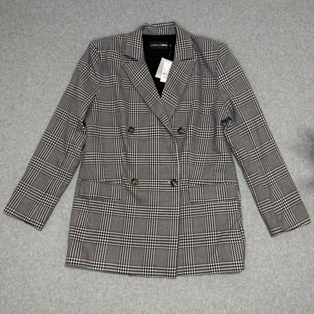 Gabrielle Union Houndstooth Blazer Size L Button Front Tweed Lined NWT Business